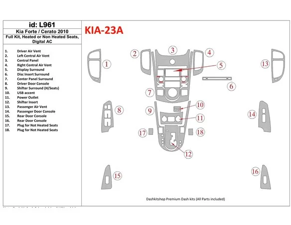 KIA Cerato 2010-2011 Full Set, Sedan Interior BD Dash Trim Kit - 1 - Interior Dash Trim Kit