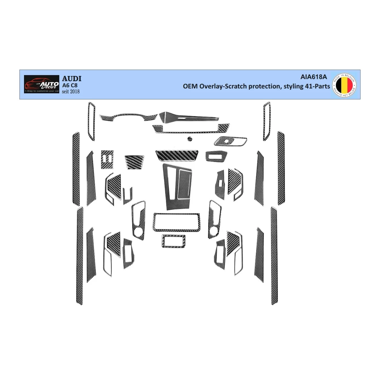 Audi A6 C8 seit 2018 3D Interior Dashboard Trim Kit WHZ Dash Trim Dekor 41-Parts