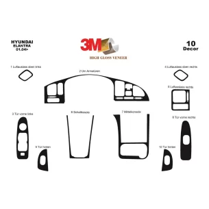 Hyundai Elantra 01.04-01.07 3D Interior Dashboard Trim Kit Dash Trim Dekor 10-Parts 2