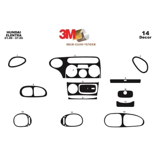 Hyundai Elantra 01.99-07.00 3D Interior Dashboard Trim Kit Dash Trim Dekor 13-Parts 2