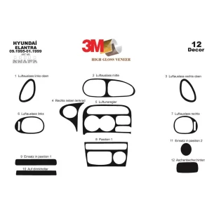 Hyundai Elantra 09.95-12.98 3D Interior Dashboard Trim Kit Dash Trim Dekor 12-Parts 2