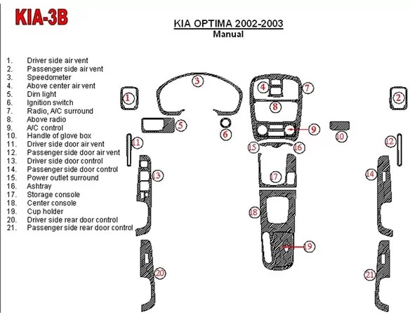 Kia Optima 2002-2003 Manual Gearbox Interior BD Dash Trim Kit