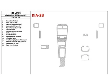 KIA Optima 2004-2006 Full Set, EX, Years: 2004 - 2006 1/2 Interior BD Dash Trim Kit - 1 - Interior Dash Trim Kit