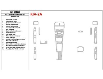 KIA Optima 2004-2006 Full Set, LX, Years: 2004 - 2006 1/2 Interior BD Dash Trim Kit - 1 - Interior Dash Trim Kit