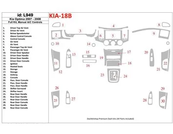 KIA Optima 2007-2008 Full Set, Manual Gearbox A/C Controls Interior BD Dash Trim Kit - 1 - Interior Dash Trim Kit