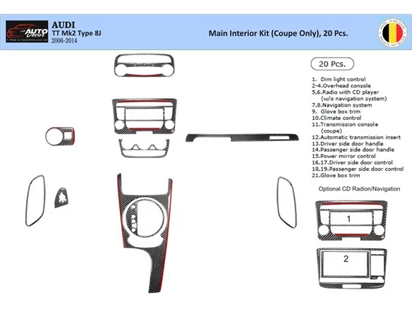 Audi TT 2008-2014-Coupe 3D Interior Dashboard Trim Kit Dash Trim Dekor 20-Parts - 1 - Interior Dash Trim Kit