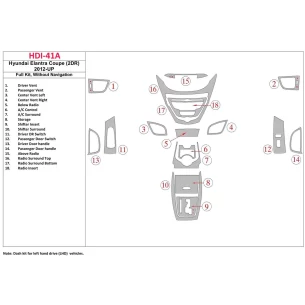 Hyundai Elantra Coupe 2011-UP Full Set, Without NAVI Interior BD Dash Trim Kit 2