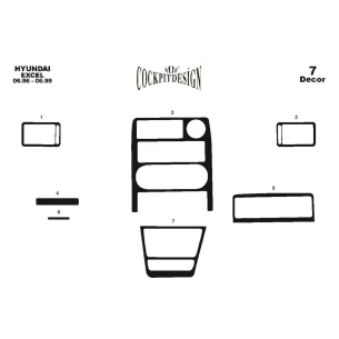 Hyundai Excel 01.91-08.94 3D Interior Dashboard Trim Kit Dash Trim Dekor 7-Parts 2