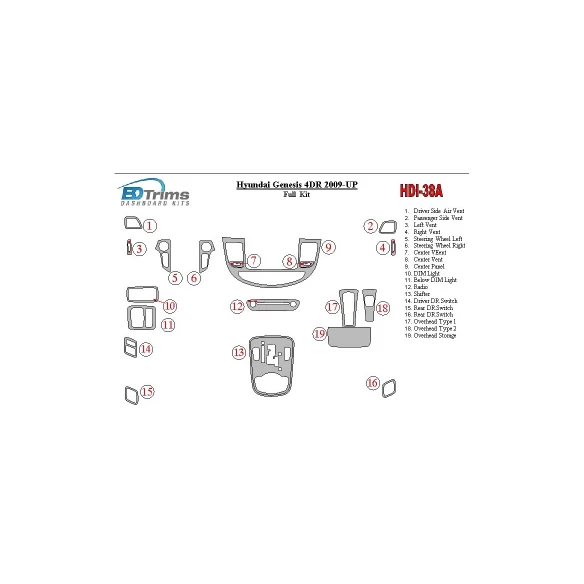 Hyundai Genesis 4DR 2009-UP Interior BD Dash Trim Kit