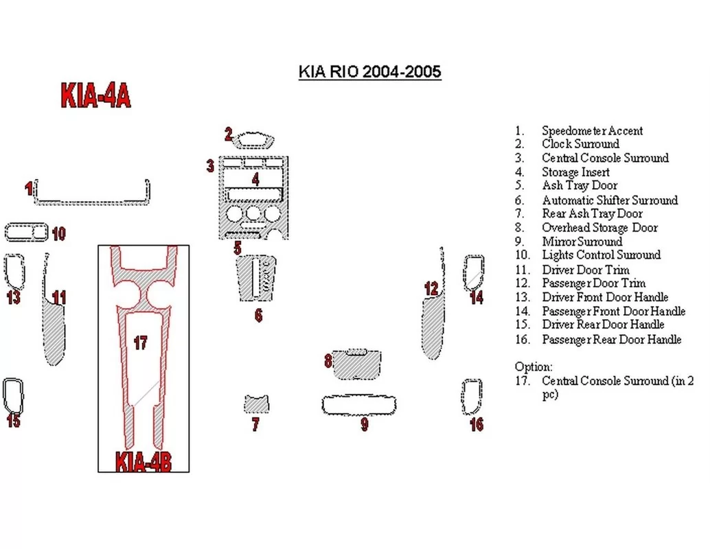 Kia Rio 2004-2005 Full Set Interior BD Dash Trim Kit - 1 - Interior Dash Trim Kit