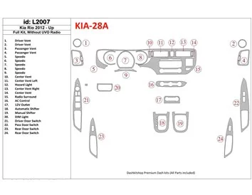 Kia Rio 2012-UP Full Set, Without UVO Radio Interior BD Dash Trim Kit - 1 - Interior Dash Trim Kit