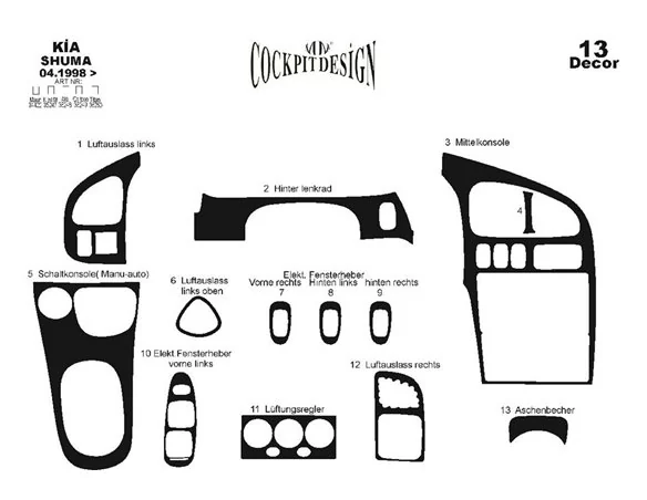 Kia Shuma 04.1998 3D Interior Dashboard Trim Kit Dash Trim Dekor 13-Parts