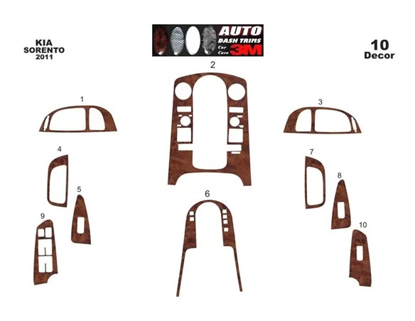 Kia Sorento 01.2011 3D Interior Dashboard Trim Kit Dash Trim Dekor 10-Parts