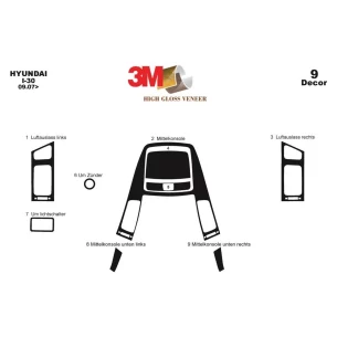 Hyundai I 30 09.2007 3D Interior Dashboard Trim Kit Dash Trim Dekor 9-Parts