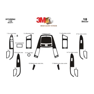 Hyundai I 30 Full Set 09.2007 3D Interior Dashboard Trim Kit Dash Trim Dekor 18-Parts 2