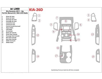 KIA Sorento 2011-UP Full Set, Aircondition, With UVO Radio Interior BD Dash Trim Kit - 1 - Interior Dash Trim Kit
