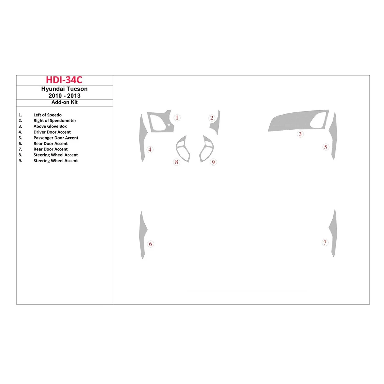 Hyundai ix35 2010-UP additional kit Interior BD Dash Trim Kit