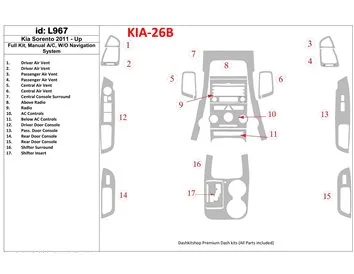 KIA Sorento 2011-UP Full Set, Manual Gearbox AC, W/O Navigation system Interior BD Dash Trim Kit - 1 - Interior Dash Trim Kit