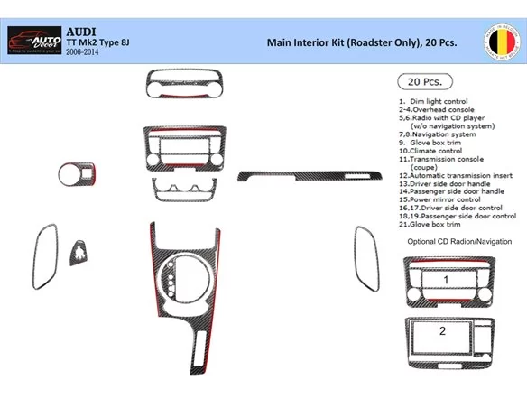 Audi TT 2008-2014-Roadster 3D Interior Dashboard Trim Kit Dash Trim Dekor 20-Parts - 1 - Interior Dash Trim Kit