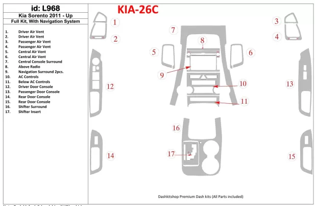 KIA Sorento 2011-UP Full Set, With NAVI system Interior BD Dash Trim Kit - 1 - Interior Dash Trim Kit