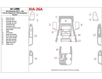 KIA Sorento 2011-UP Full Set, Without NAVI system Interior BD Dash Trim Kit - 1 - Interior Dash Trim Kit