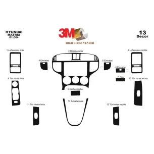Hyundai Matrix 06.2006 3D Interior Dashboard Trim Kit Dash Trim Dekor 13-Parts 2