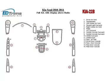 KIA Soul 2010-UP Full Set, With Display above Radio Interior BD Dash Trim Kit