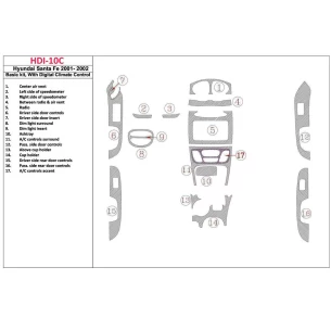 Hyundai Santa Fe 2001-2002 Basic Set, With Automatic Climate Control, 17 Parts set Interior BD Dash Trim Kit 2