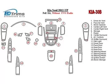 Kia Soul 2012-UP Full Set Without UVO Radio Interior BD Dash Trim Kit - 1 - Interior Dash Trim Kit
