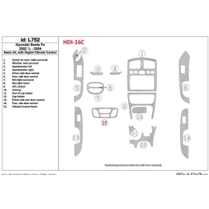 Hyundai Santa Fe 2002-2004 Basic Set, With Automatic Climate Control, 16 Parts set Interior BD Dash Trim Kit 2