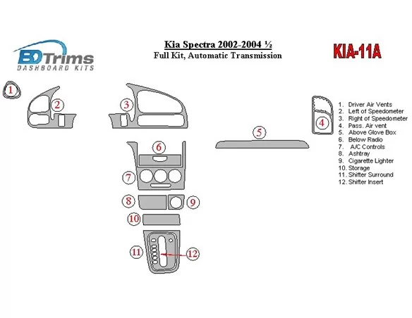 Kia Spectra 2002-2004 Full Set, Automatic Gear Interior BD Dash Trim Kit - 1 - Interior Dash Trim Kit