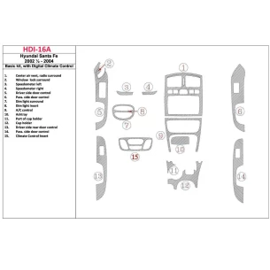 Hyundai Santa Fe 2002-2004 Basic Set, With Manual Gearbox Climate Control, 15 Parts set Interior BD Dash Trim Kit 2