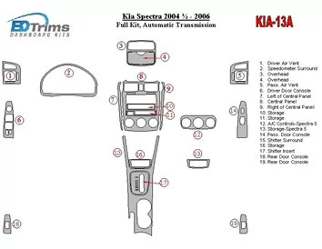 Kia Spectra 2004-2006 Full Set, Automatic Gear Interior BD Dash Trim Kit - 1 - Interior Dash Trim Kit