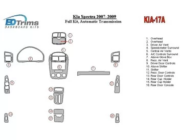 KIA Spectra 2007-UP Full Set, Automatic Gear Interior BD Dash Trim Kit - 1 - Interior Dash Trim Kit