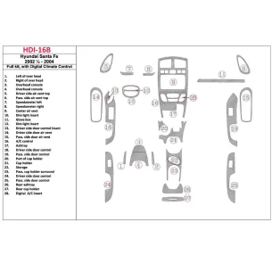 Hyundai Santa Fe 2002-2004 Full Set, With Manual Gearbox Climate Control, 28 Parts set Interior BD Dash Trim Kit 2