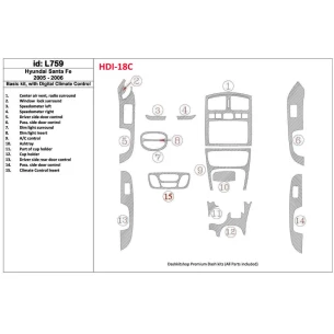 Hyundai Santa Fe 2005-2006 Basic Set, With Automatic Climate Control Interior BD Dash Trim Kit 2