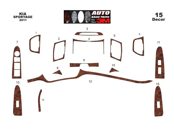 Kia Sportage 01.2011 3D Interior Dashboard Trim Kit Dash Trim Dekor 15-Parts