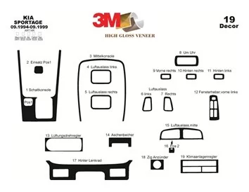 Kia Sportage 09.94-09.99 3D Interior Dashboard Trim Kit Dash Trim Dekor 19-Parts