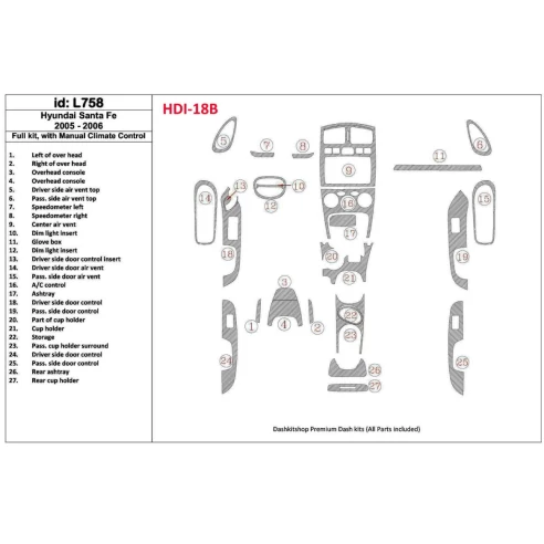 Hyundai Santa Fe 2005-2006 Full Set, With Manual Gearbox Climate Control Interior BD Dash Trim Kit