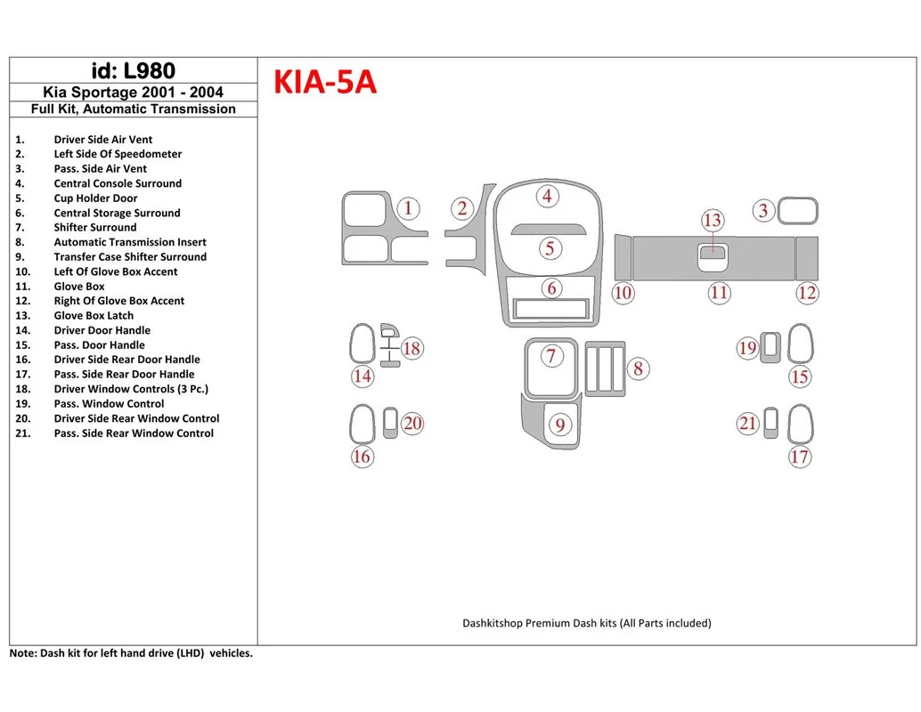 Kia Sportage 2001-2005 Full Set Interior BD Dash Trim Kit - 1 - Interior Dash Trim Kit