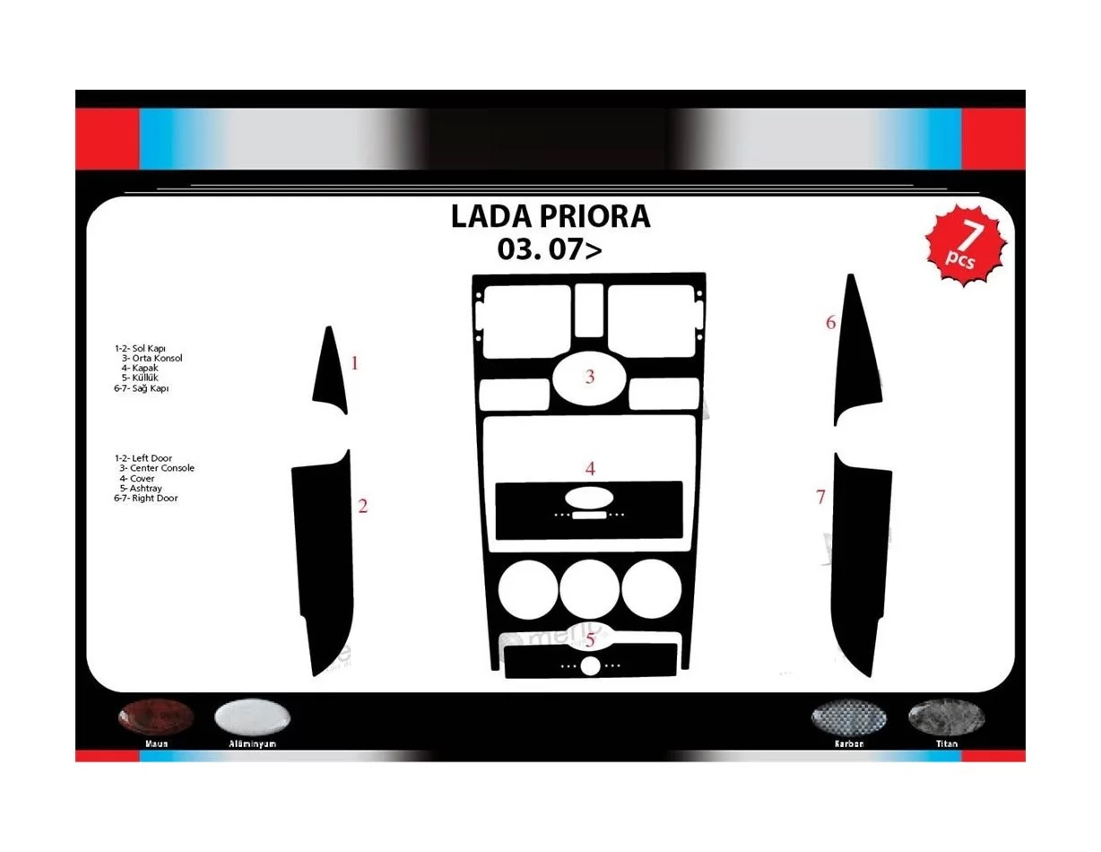 Lada Priora 03.2007 3D Interior Dashboard Trim Kit Dash Trim Dekor 7-Parts - 1 - Interior Dash Trim Kit