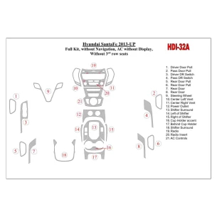 Hyundai Santa Fe 2013-UP Full Set, Without NAVI, Climate-Control Without Display, Without 3 row seats Interior BD Dash Trim Kit 2