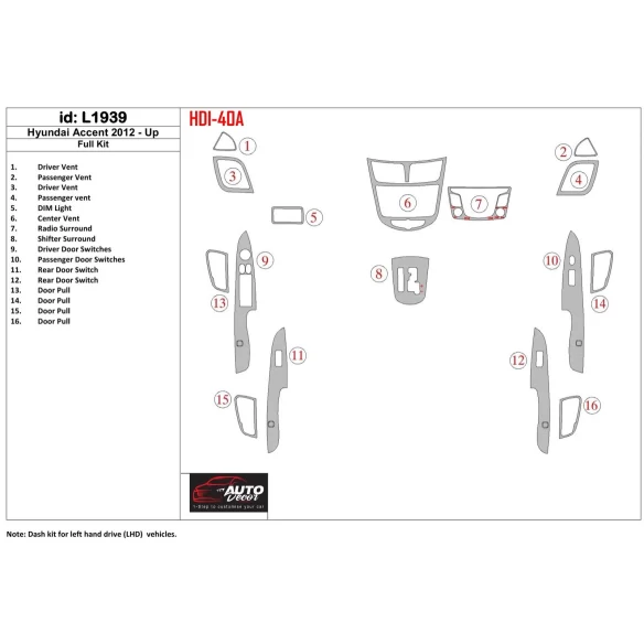 Hyundai Solaris 2012-UP Full Set Interior BD Dash Trim Kit