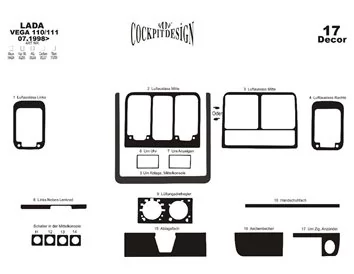 Lada Vega 2110-2111 07.1998 3D Interior Dashboard Trim Kit Dash Trim Dekor 16-Parts