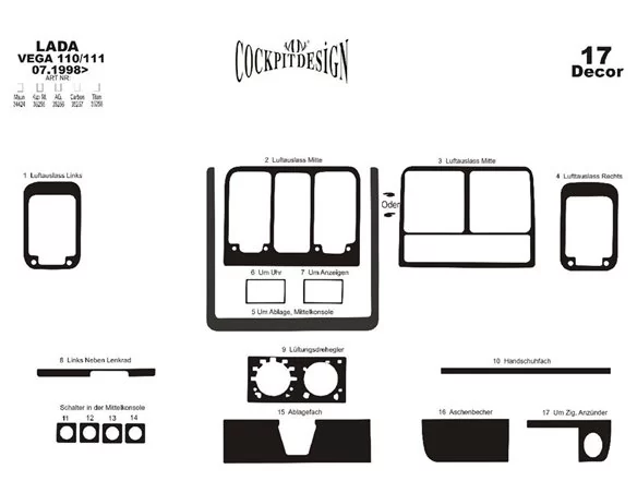 Lada Vega 2110-2111 07.1998 3D Interior Dashboard Trim Kit Dash Trim Dekor 16-Parts