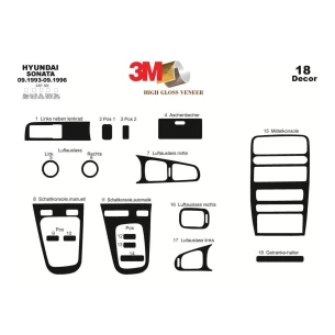 Hyundai Sonata 09.93-09.96 3D Interior Dashboard Trim Kit Dash Trim Dekor 18-Parts 2