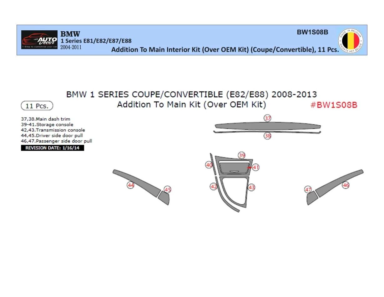 BMW 1 Series E81 E88 2004-2011 3D Interior Dashboard Trim Kit Dash Trim Dekor 11-Parts - 1 - Interior Dash Trim Kit