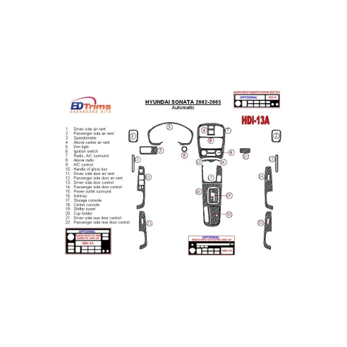 Hyundai Sonata 2002-2005 For Automatic Gear Interior BD Dash Trim Kit