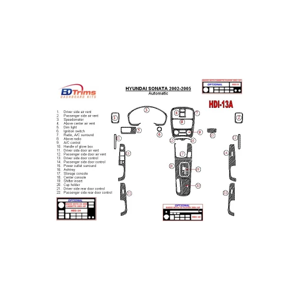 Hyundai Sonata 2002-2005 For Automatic Gear Interior BD Dash Trim Kit