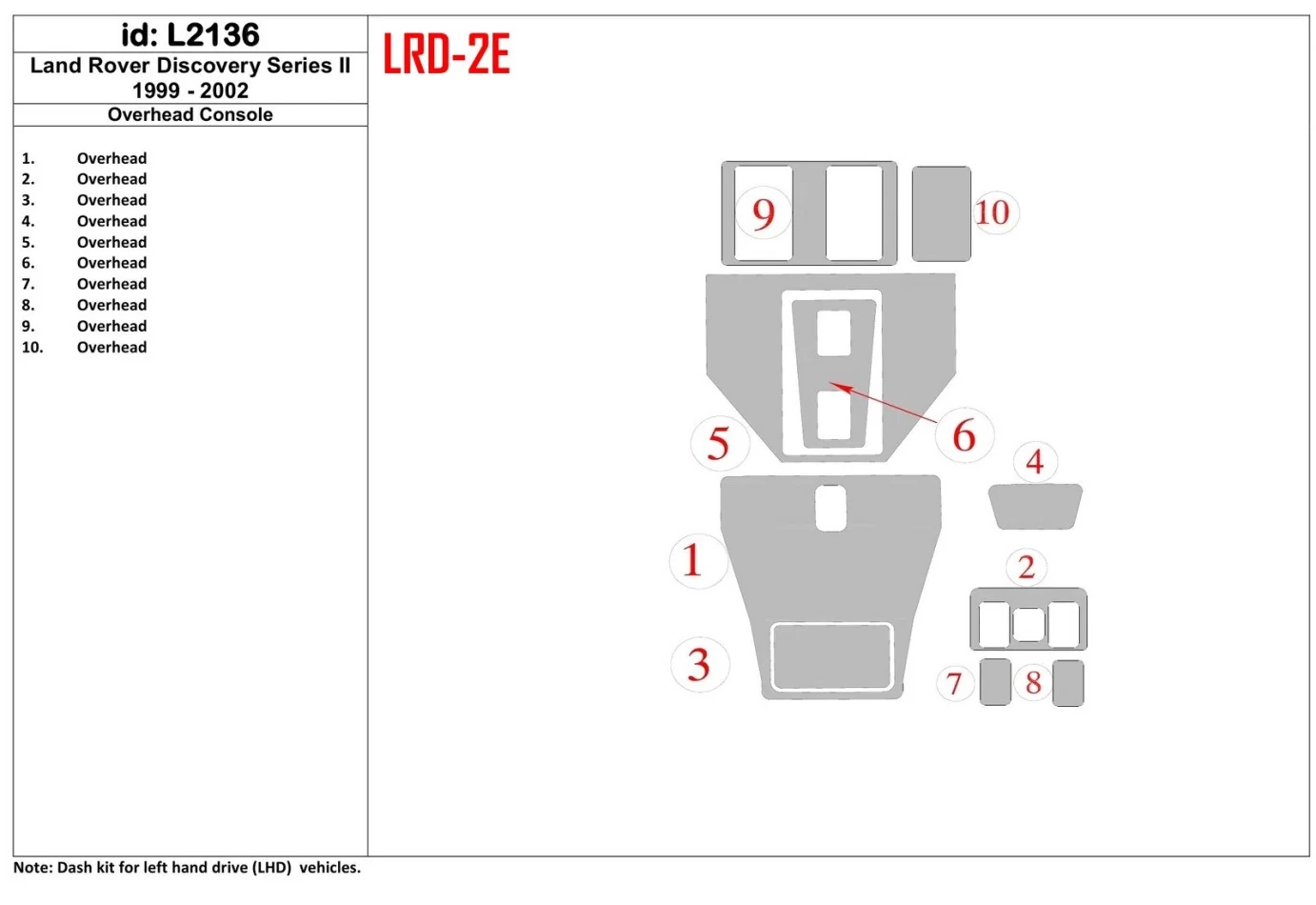 Land Rover Discovery 1999-2002 Overhead Console Interior BD Dash Trim Kit - 1 - Interior Dash Trim Kit